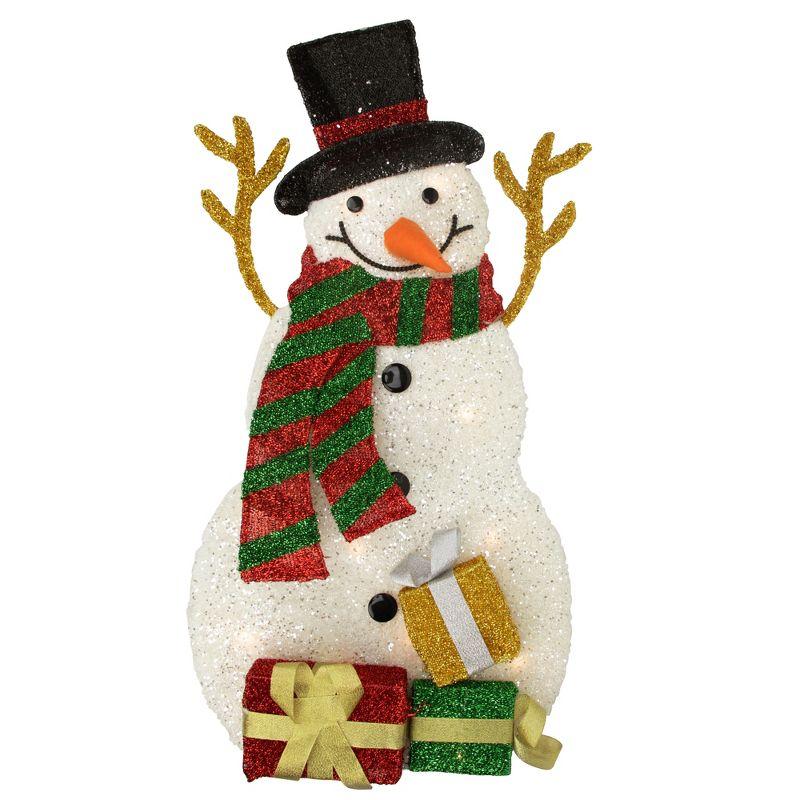 31" Pre-Lit White and Black Snowman with Gifts Outdoor Christmas Decor