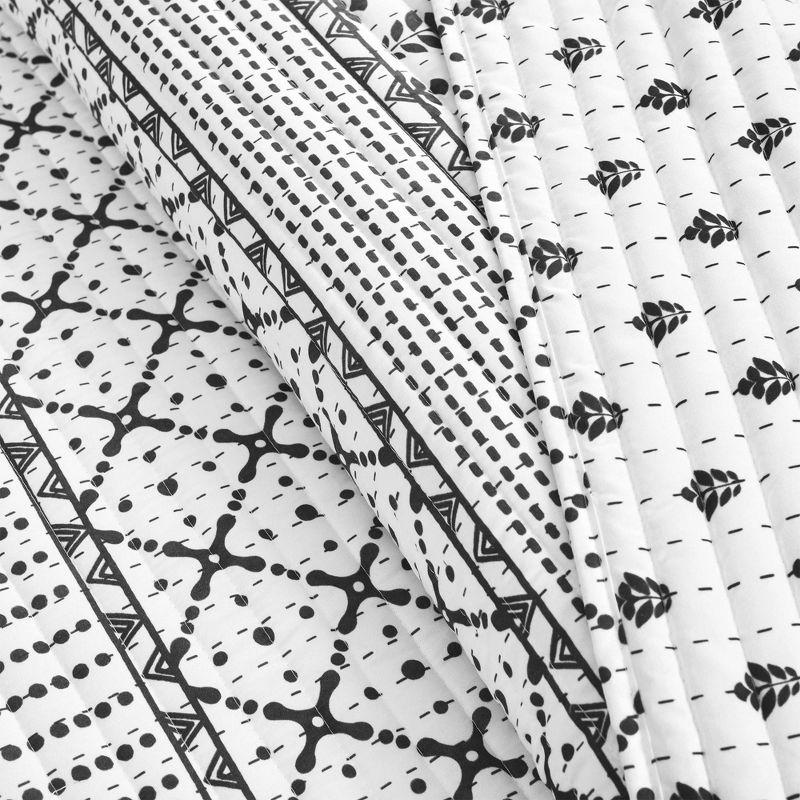 Full Queen 3pc Monique Stripe Quilt Set Black/White - Lush Décor: Microfiber, Reversible, Machine Washable