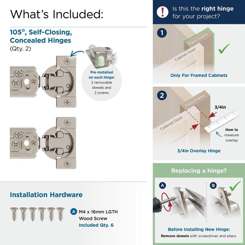 Amerock Concealed Compact Hinge for Face Frame Cabinets, 2 Pack