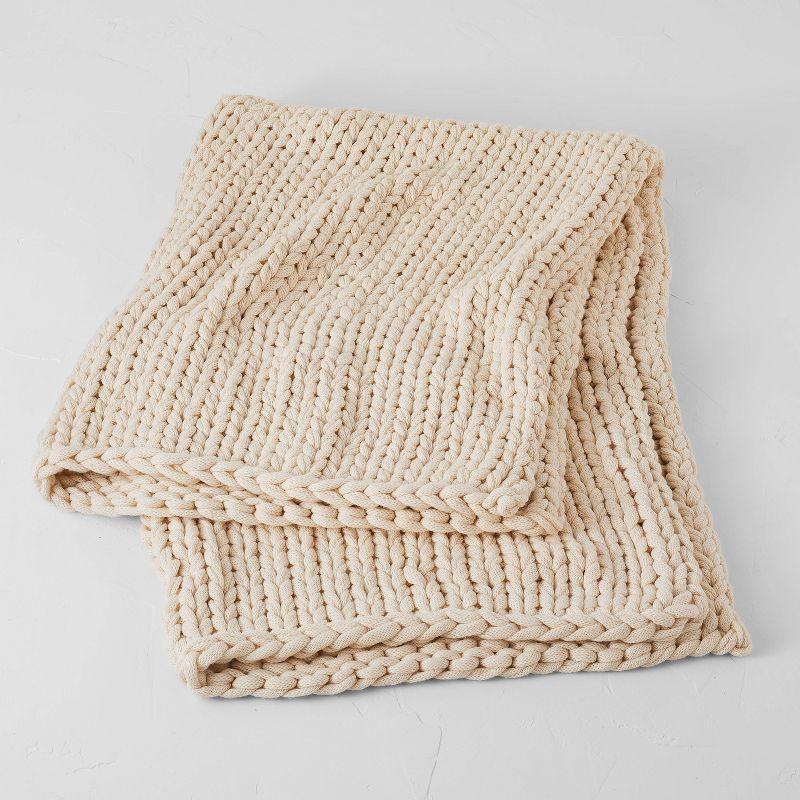 Oversized Natural Knitted Acrylic Bed Throw Blanket