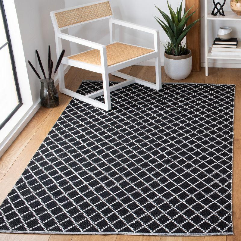 Coastal Black Cotton Flat Woven Handmade Rectangular Rug