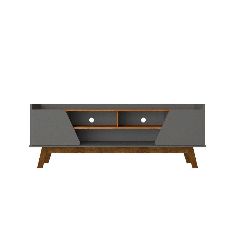 Marcus Mid-Century Modern 5 Shelf TV Stand: Solid Pine Legs, Cable Management - Manhattan Comfort