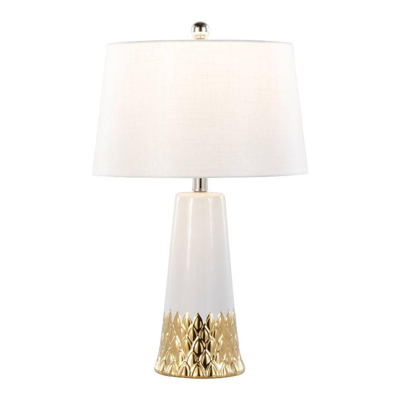 LumiSource Penelope 22" Contemporary Ceramic Table Lamp White and Gold : UL Listed, 1-Way Socket Switch