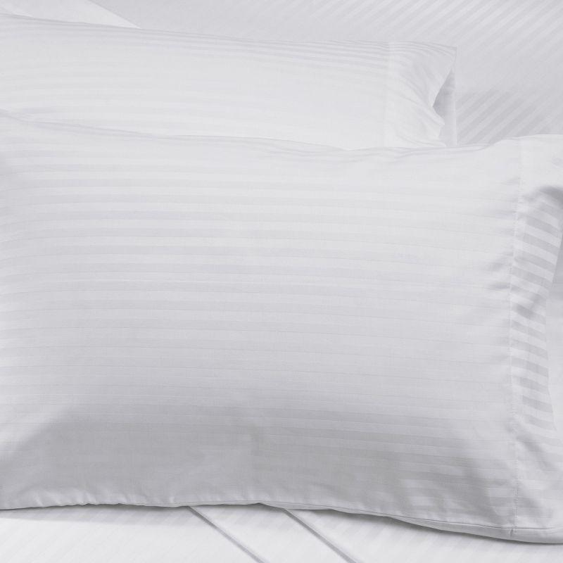 Striped White Cotton Sateen Standard/Queen Pillowcases, 400 Thread Count