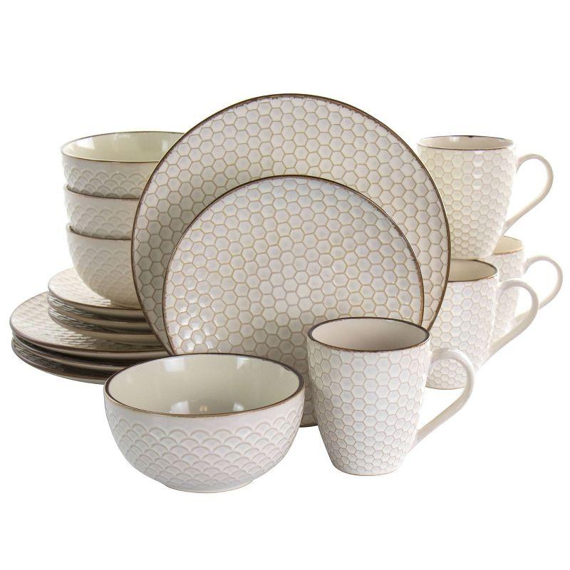 Ivory Ceramic Geometric Dinnerware Set, Service for 4