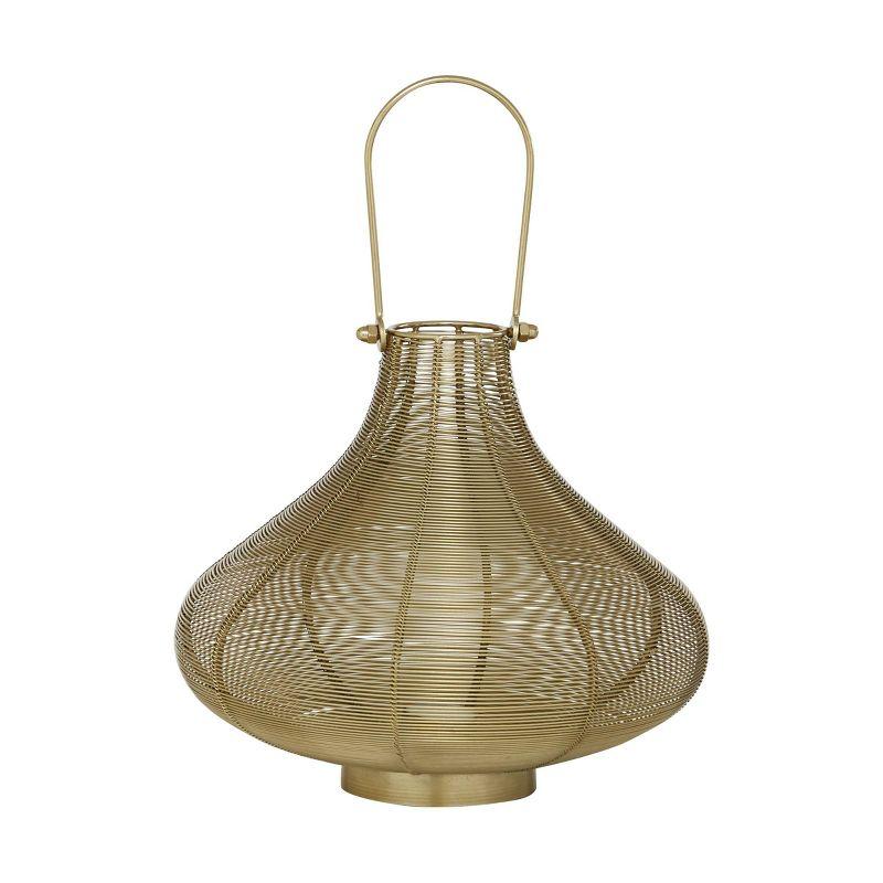 10" x 11" Round Metal Candle Holder with Handle Gold/Black - Olivia & May: Iron Lantern, Tabletop Decor