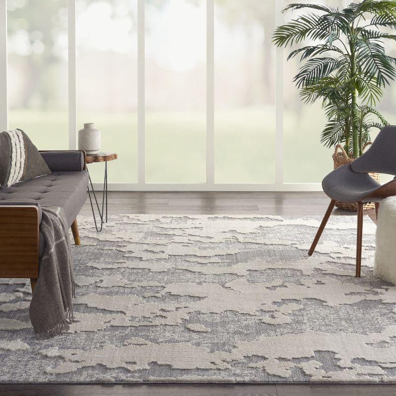 Gray and Ivory Abstract Hand-Knotted Area Rug