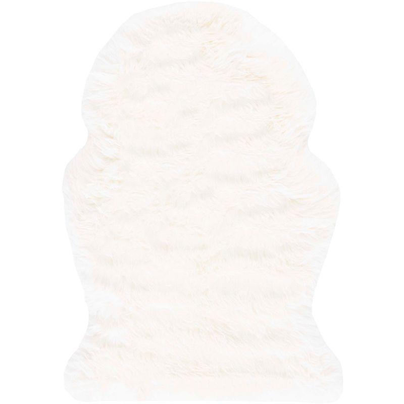 Natural White Hand-Knotted Sheepskin Square Accent Rug
