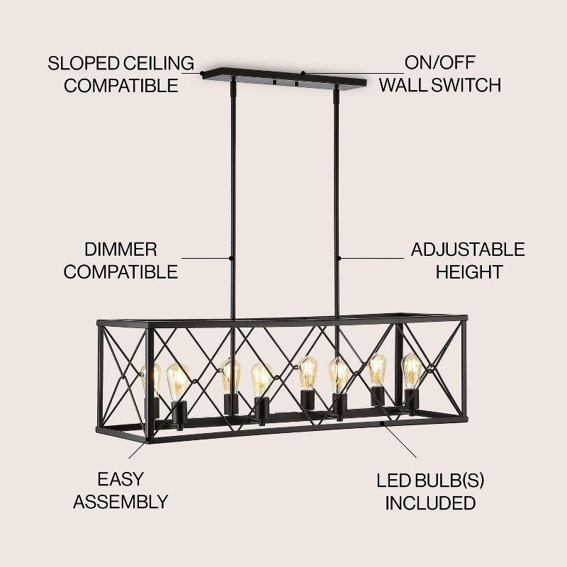 JONATHAN Y Galax 8-Light Adjustable Iron Farmhouse Industrial LED Dimmable Pendant