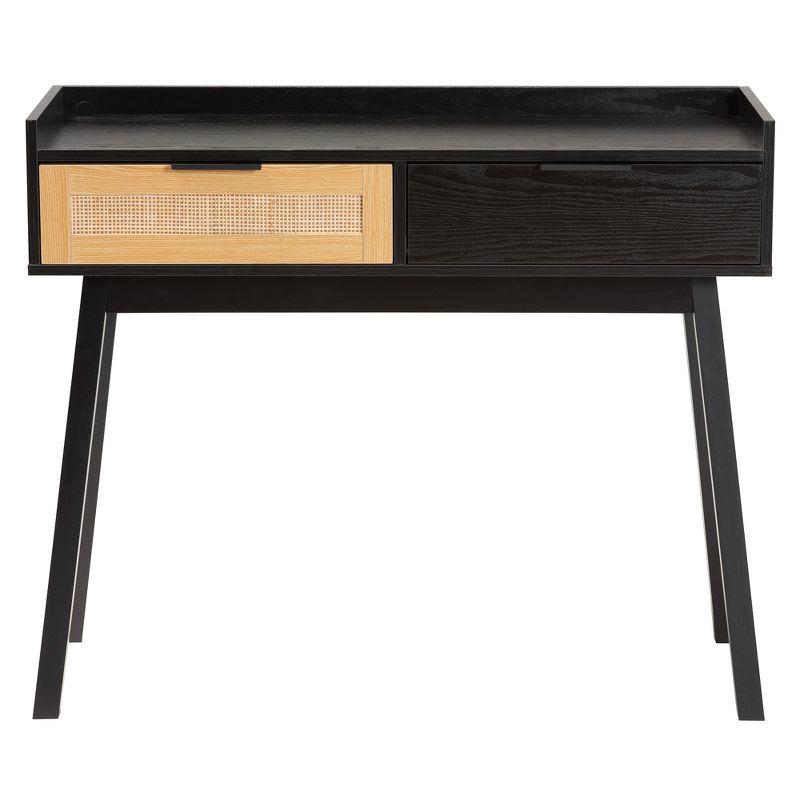 Espresso and Natural Brown Mid-Century Modern Console with Rattan Drawers
