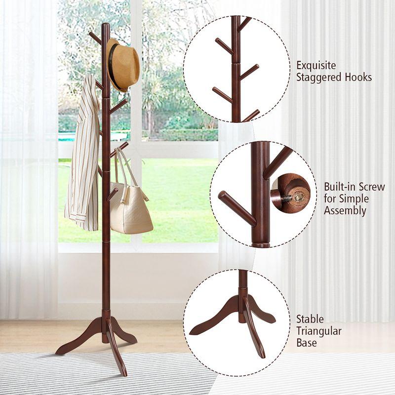 Costway Wooden Coat Rack Stand Entryway Hall Tree 2 Adjustable Height w/ 8 Hooks Gray\Brown