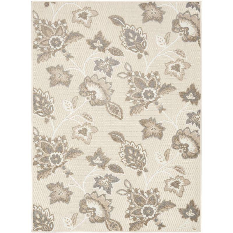 Nourison Aloha Floral Farmhouse Flatweave High-Low Indoor Outdoor Area Rug Beige 7' x 10'