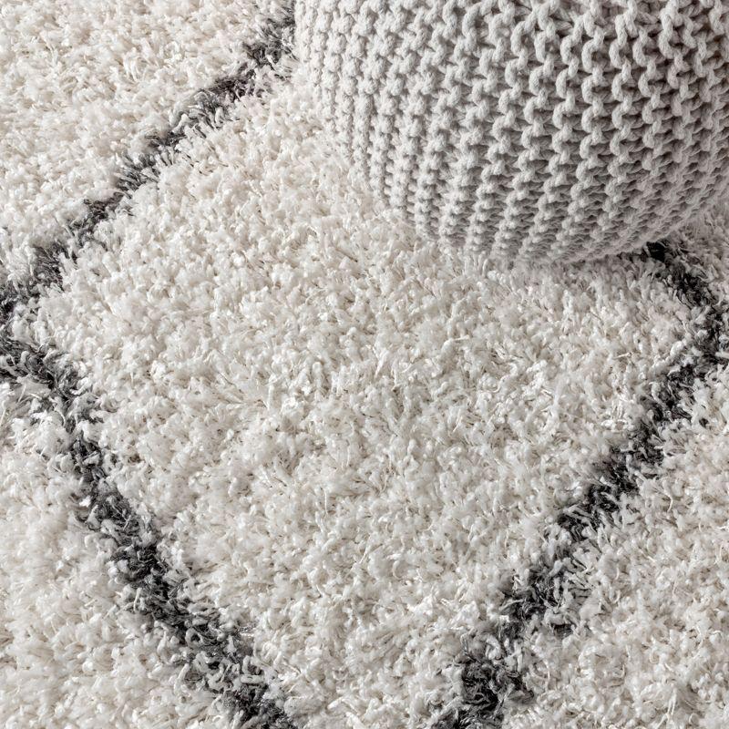 5'x8' Mercer Shag Plush Tassel Moroccan Geometric Trellis Area Rug, Cream/Grey - JONATHAN Y