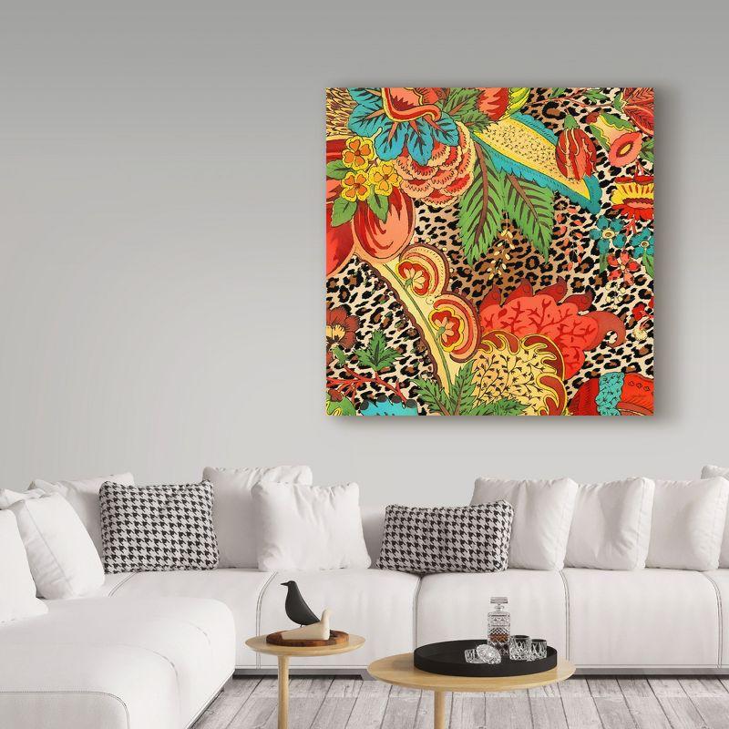 Colorful Floral and Leopard Abstract Canvas Art, 18" x 18"