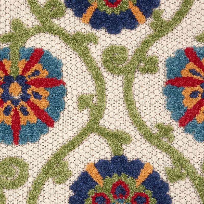 Nourison Aloha Contemporary Floral Flatweave High-Low Indoor Outdoor Area Rug Blue/Multicolor 2'8" x 4'