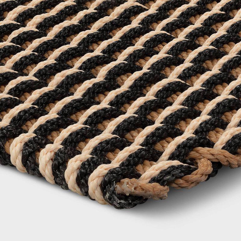 1'6"x2'6" Rope Braided Basket Weave Doormat Black/Brown/Cream - Threshold™: Outdoor Front Door Mat, High Pile