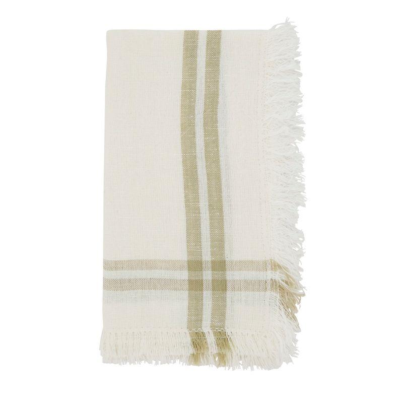 Beige Fringed Stripe Cotton Napkins, 20"x20", Set of 4