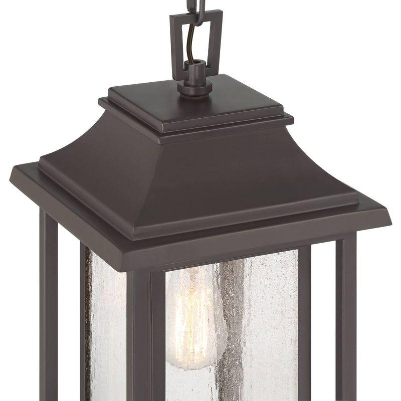 John Timberland Cecile 19 1/4" High Modern Box Lantern Outdoor Pendant Light Fixture Ceiling Porch House Hanging Brown Bronze Finish Clear Glass Shade