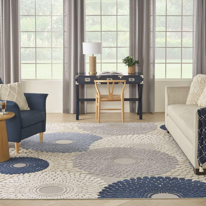 Nourison Aloha Bold Geometric Flatweave High-Low Indoor Outdoor Area Rug Blue/Grey 7'10" x 10'6"
