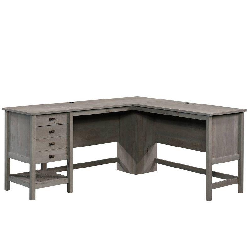 Mystic Oak L-Shaped Gray Wood Computer Desk with Drawer and Filing Cabinet