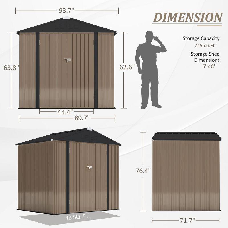 LACOO 8' x 6' Peak-Roof Patio Metal Shed - Brown