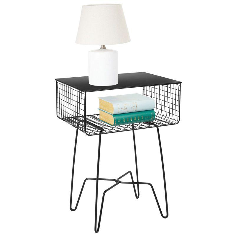 Black Metal Rectangular Side Table with Storage Shelf