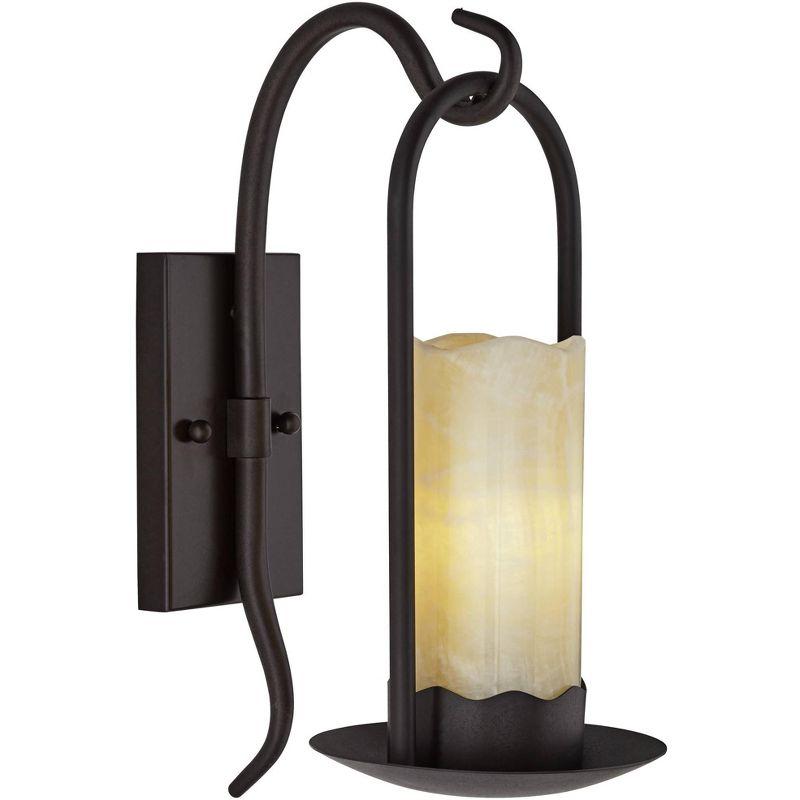 Franklin Iron Works Hanging Onyx Rustic Wall Light Sconce Espresso Bronze Hardwire 6 1/2" Fixture Faux Candle Glass Shade for Bedroom Bathroom Vanity