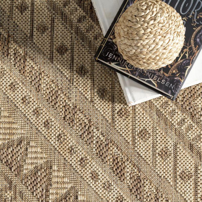Steelside™ Zac Geometric Indoor/Outdoor Area Rug for Living Room Patio Deck Front Porch Kitchen, Brown/Ivory