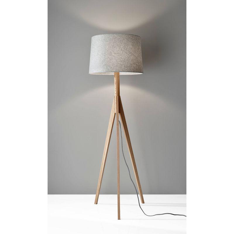 Eden Floor Lamp Natural - Adesso: Modern Wooden Tripod with 3-Way Switch, Polyester Shade