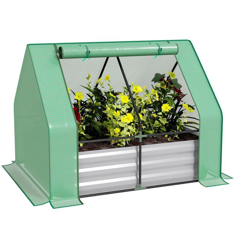 Green Steel Raised Garden Bed with Mini Greenhouse Cover