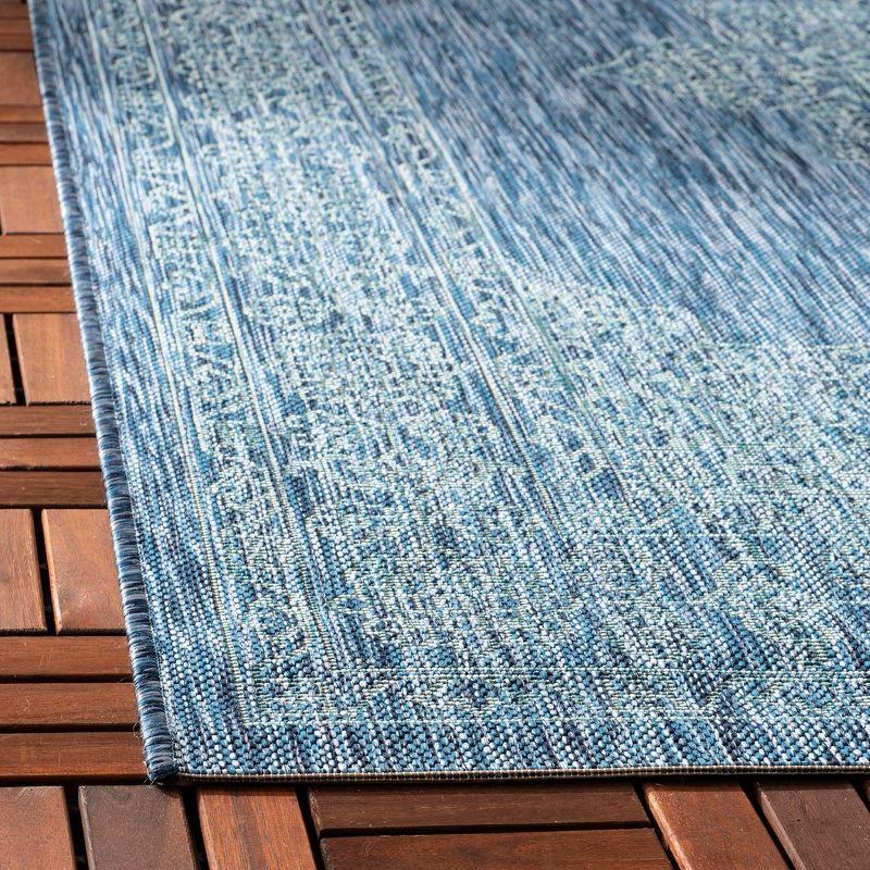 Ivory and Navy Square Flat-Woven Reversible Outdoor Rug