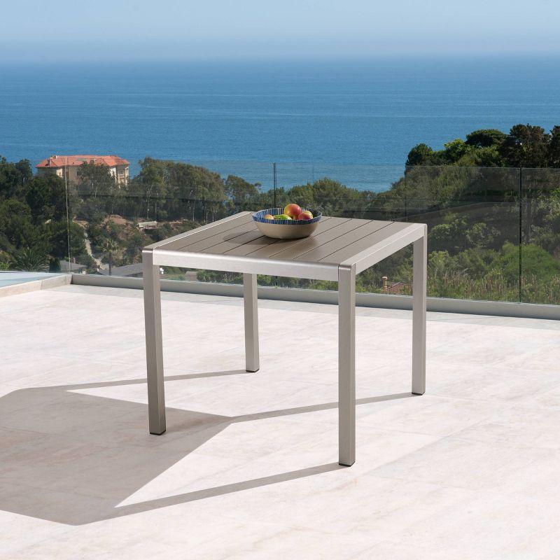 Cape Coral Square Aluminum Dining Table - Silver - Christopher Knight Home: Weather-Resistant, HDPE Top, Seats 4