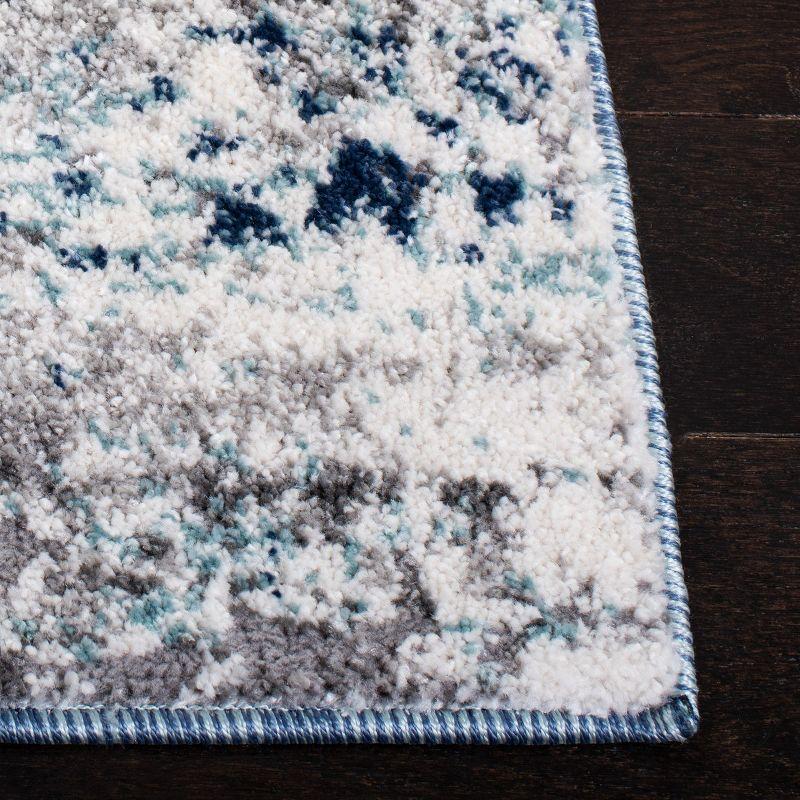 Gray and Blue Abstract Synthetic Area Rug