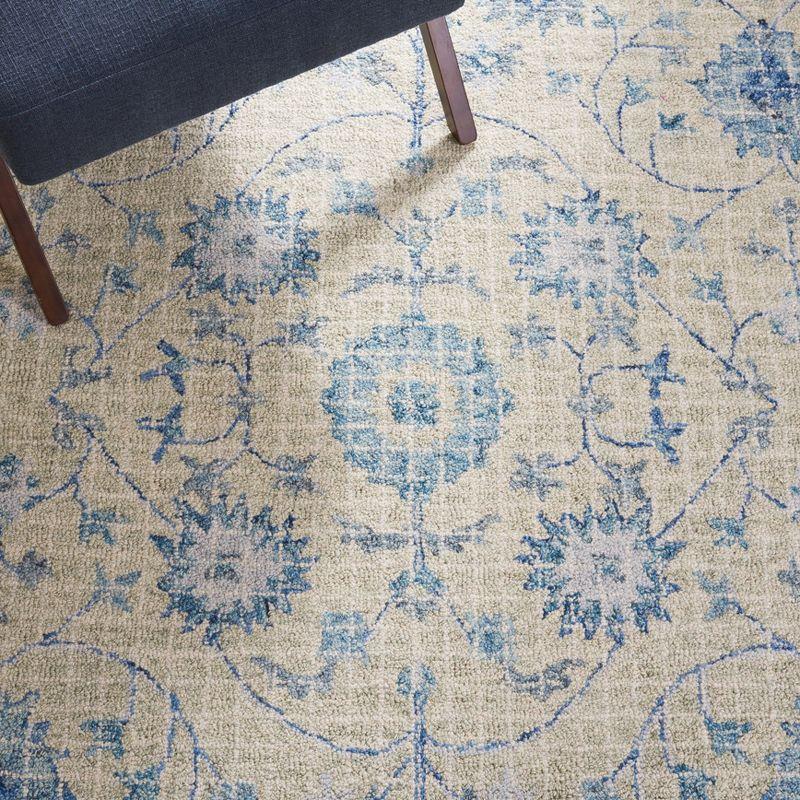 Blue Floral Handmade Tufted Wool 8' x 10' Area Rug