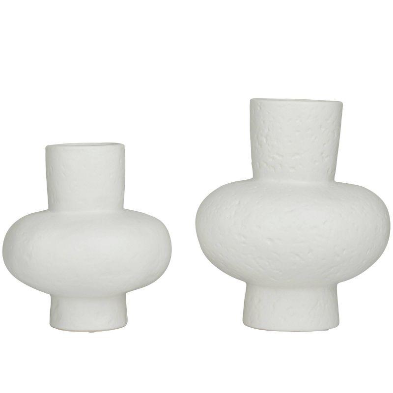 CosmoLiving by Cosmopolitan Set of 2 Ceramic Gourd Style Vase White: Modern Stoneware, Amphora Shape, Tabletop Decor