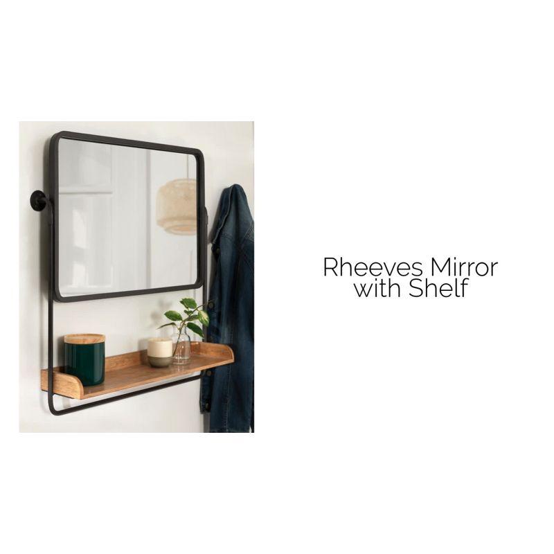 Rustic Brown and Black Rectangular Wall Mirror with Shelf