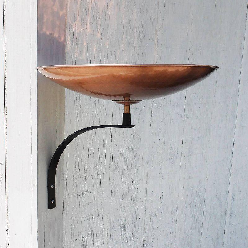 12" Stainless Steel Birdbath Bowl with Wall Mount Bracket Polished Copper Plated - ACHLA Designs: Weather-Resistant Iron Outdoor Garden Decor