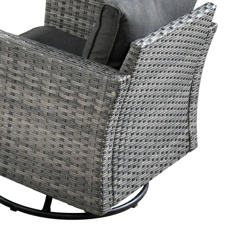 Ovios Venice 11pc Wicker Outdoor Patio Furniture Set Conversation Sofa with a Metal Fire Pit Swivel Chairs and Dark Gray Cushions