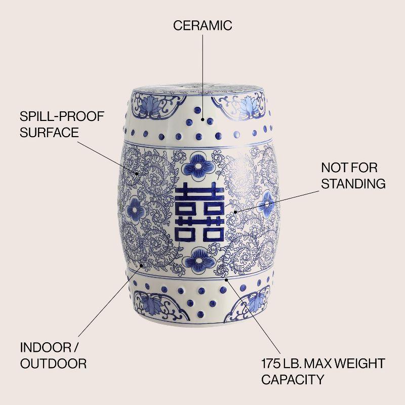 Double Happiness 18" Chinoiserie Ceramic Drum Garden Stool - JONATHAN Y