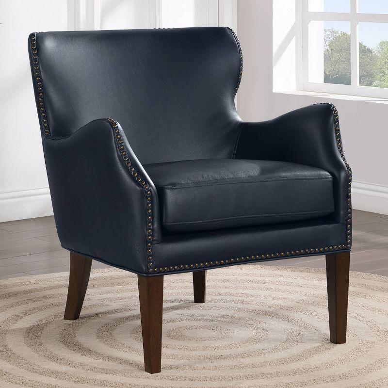 Midnight Blue Faux Leather Accent Chair with Wood Legs