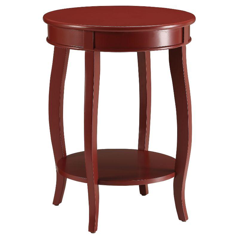 Red Round Wooden End Table with Curved Legs