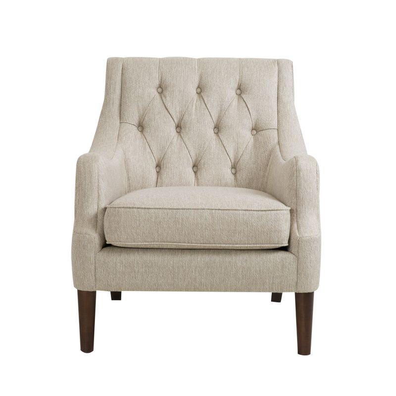 Elegant Beige Handcrafted Wood Accent Chair with Button Tufted Back