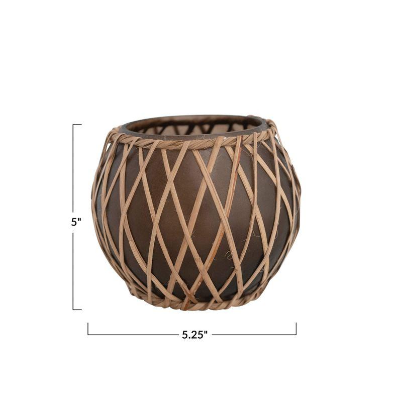 Storied Home Glass Votive Holder with Woven Rattan Sleeve, Brown and Natural