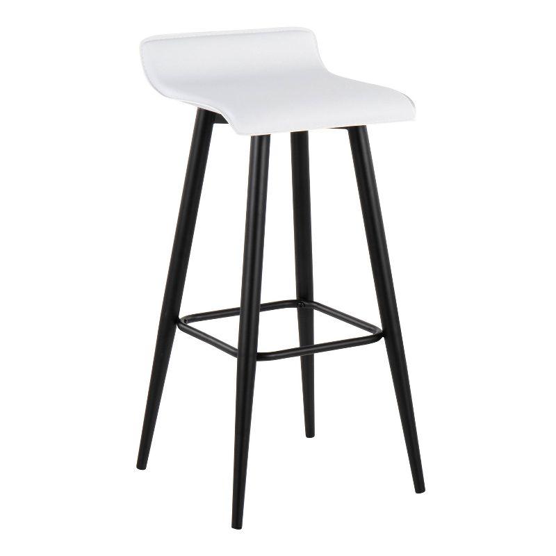 Ale White Faux Leather and Black Metal Bar Stools, Set of 2