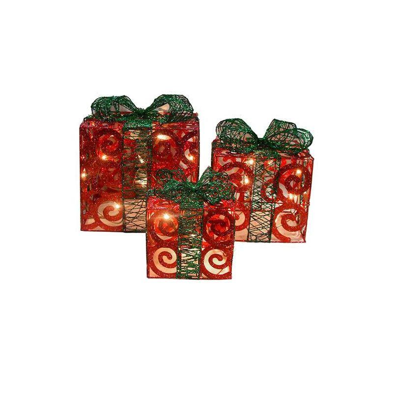 Northlight Lighted Swirl Gift Boxes Outdoor Christmas Decorations - 10" - Clear - Set of 3