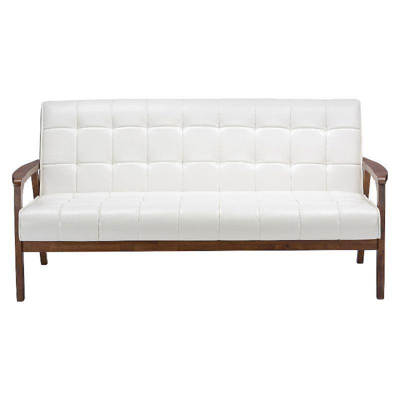 Mid-Century Masterpieces Sofa White - Baxton Studio: Faux Leather, Comfort Seating, Wood Veneer Finish