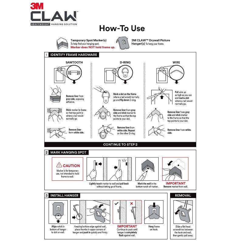 3M 15lb CLAW Drywall Picture Hanger with Temporary Spot Marker + 5 hangers and 5 markers: Metal Hooks, 15lb Capacity