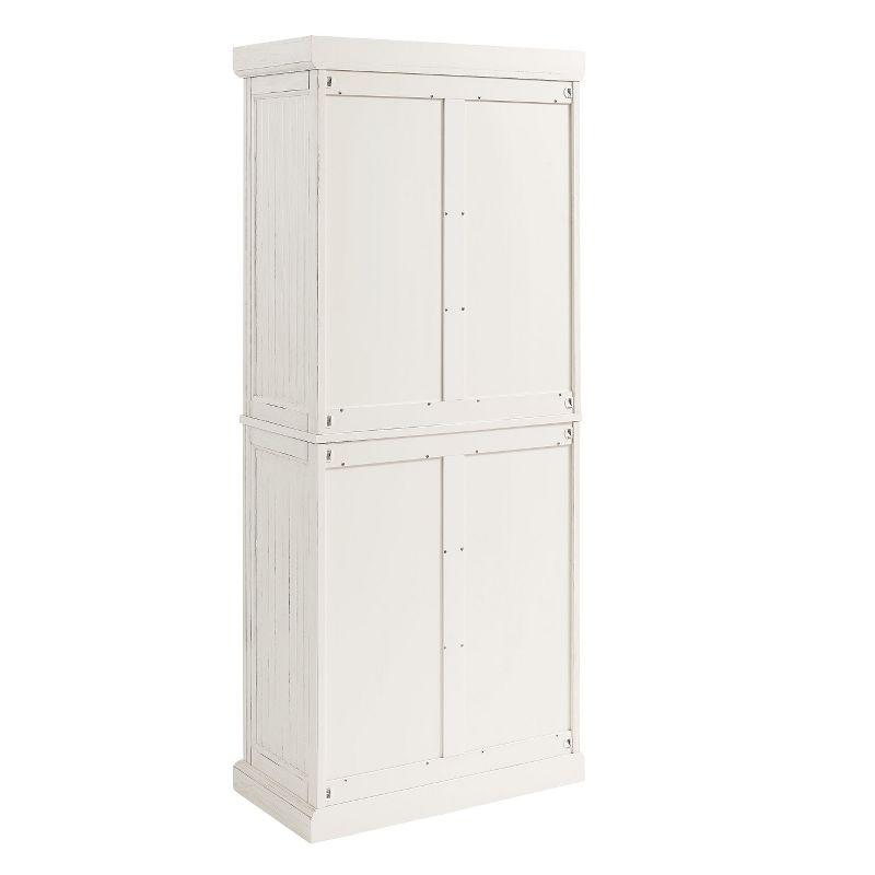 Seaside Distressed White Solid Wood Kitchen Pantry with Adjustable Shelves