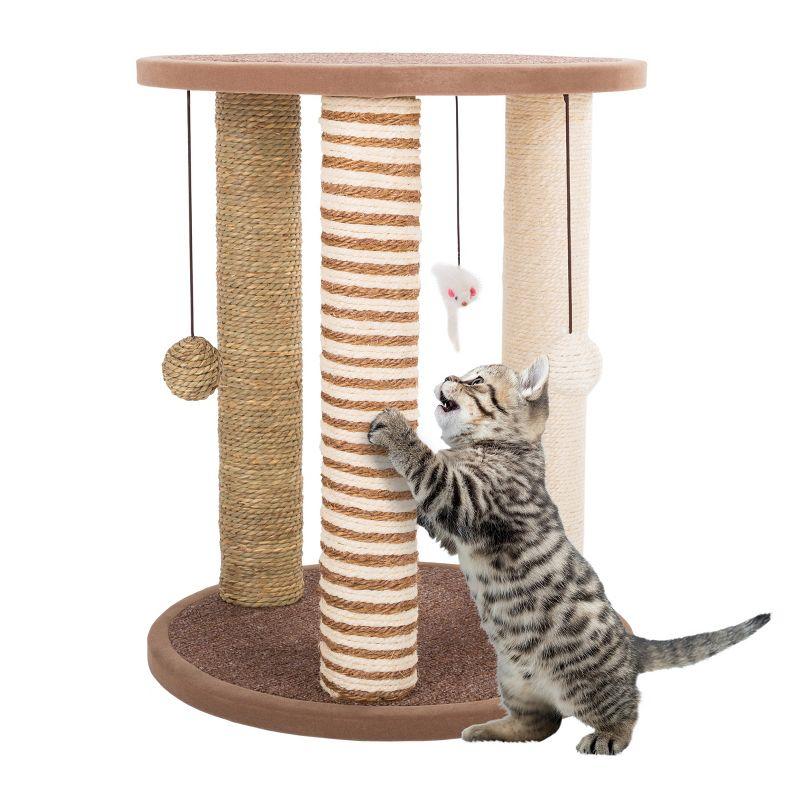 Natural Brown and Tan Sisal Cat Scratching Post Tower with Toys