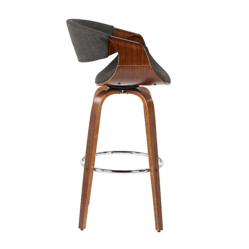 Curvini Charcoal Fabric and Walnut Wood Swivel Barstool Set